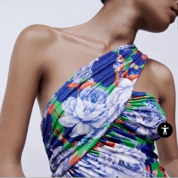 ZARA ONE SLEEVE FLORAL ASYMMETRIC BODYSUIT NWOT SMALL - Picture 7 of 7